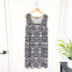 Vintage Black Geometric Sleeveless Shift Dress Women’s Plus 22W