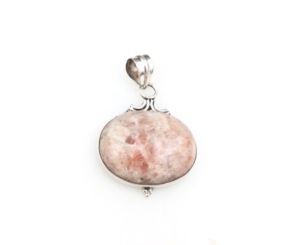 Vintage 925 Sterling Silver Modernist Pink Quartz… - image 1