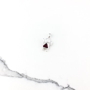 Vintage 925 Sterling Silver January Red Garnet Glass Angel Pendant Necklace