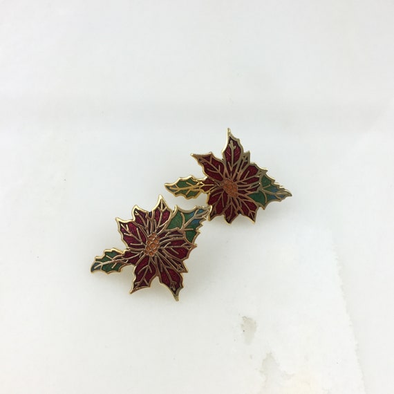 Vintage Cloisonné Enamel Red Poinsettia Flower Fl… - image 2