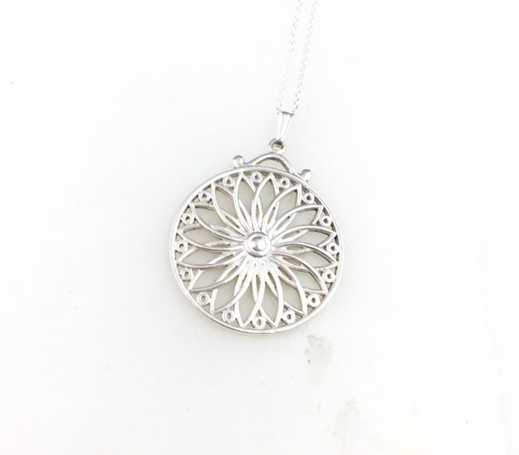 Vintage 925 Sterling Silver Filigree Boho Flower … - image 1