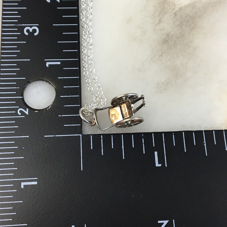 Vintage 925 Antique Sterling Silver Carriage Cart Moveable Charm Pendant Necklace
