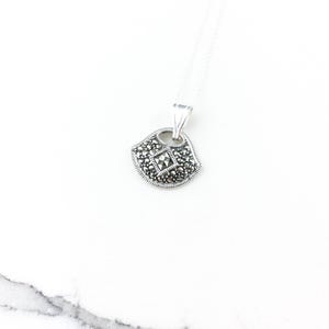 Vintage 925 Sterling Silver Judith Jack Marcasite Deco Minimal Pendant Necklace