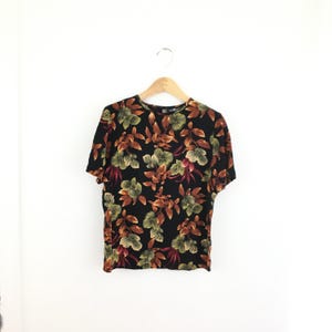 Vintage 90s Sag Harbor Black Orange Floral Botanical Short Sleeve Blouse Top Women’s Small