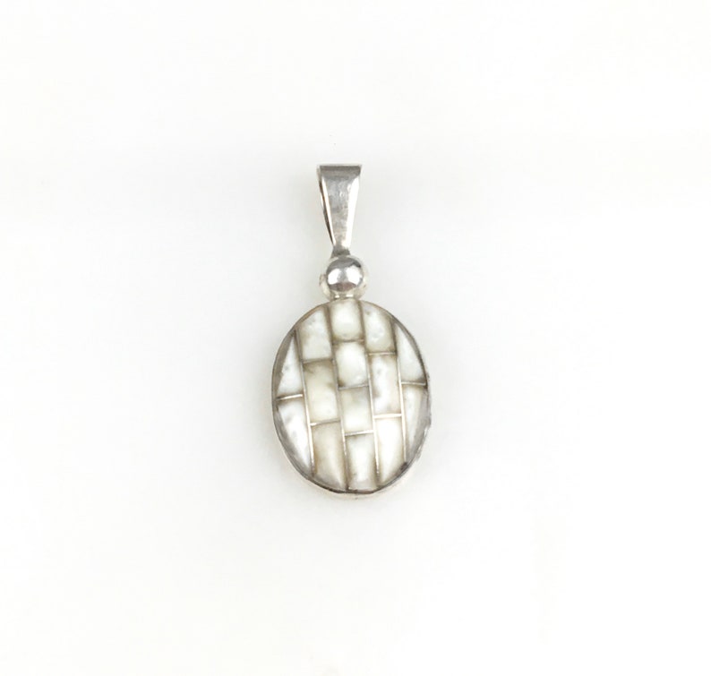 Vintage 925 Mexico Sterling Silver Mother of Pearl Pendant Etsy