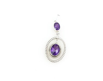 Vintage 925 Sterling Silver Purple Amethyst Pendant Necklace