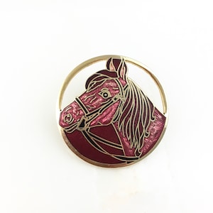 Vintage Cloisonné Gold Tone Enamel Horse Equestrian Pendant Necklace