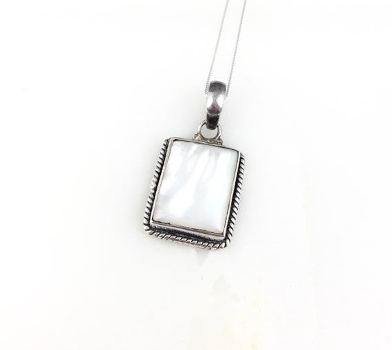 Vintage 925 Sterling Silver Mother of Pearl Penda… - image 1