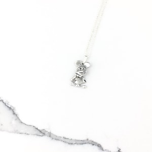 Vintage 925 Sterling Silver Movable Mouse Charm Pendant Necklace