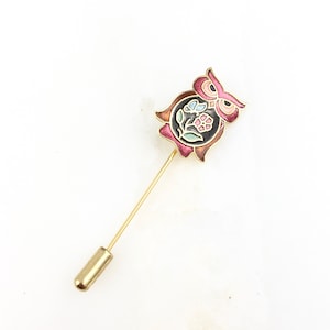 Vintage Gold Tone Enamel Chinese Cloisonne Owl Stick Pin
