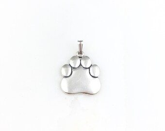 Vintage 925 Sterling Silver Dog Cat Paw Print Pet Charm Pendant Necklace