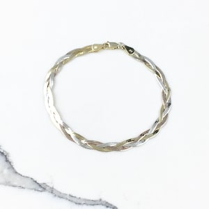 Vintage 925 Sterling Silver Rose Gold Vermeil Braided Chain Link Stacking Bracelet 8”