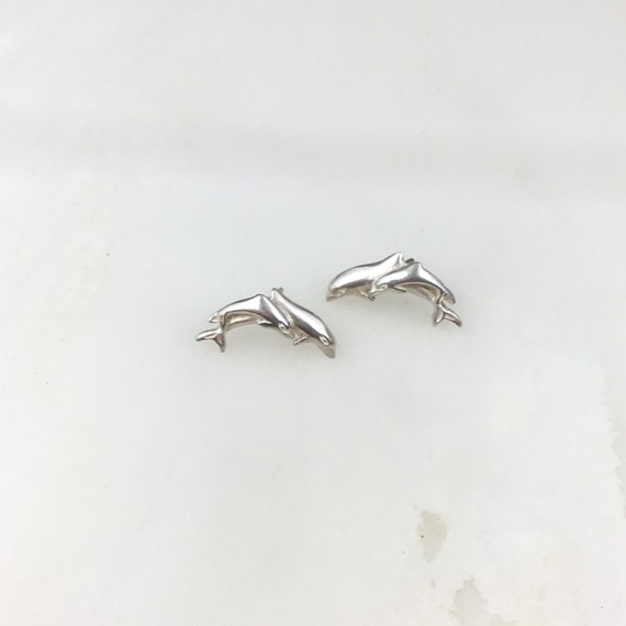 Vintage 925 Sterling Silver Dolphin Studs Earrings - image 3