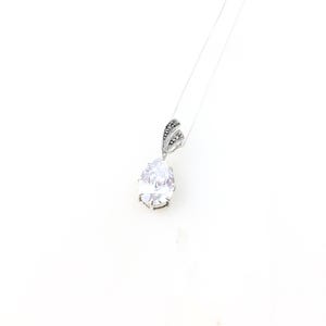 Vintage 925 Deco Sterling Silver CZ Diamond Marcasite Pendant Necklace