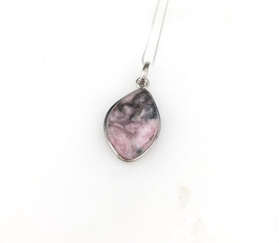 Vintage 925 Sterling Silver Pink Rhodochrosite Ge… - image 1