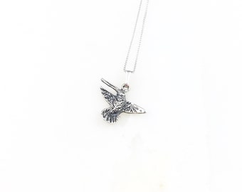 collier pendentif colibri vintage en argent sterling 925