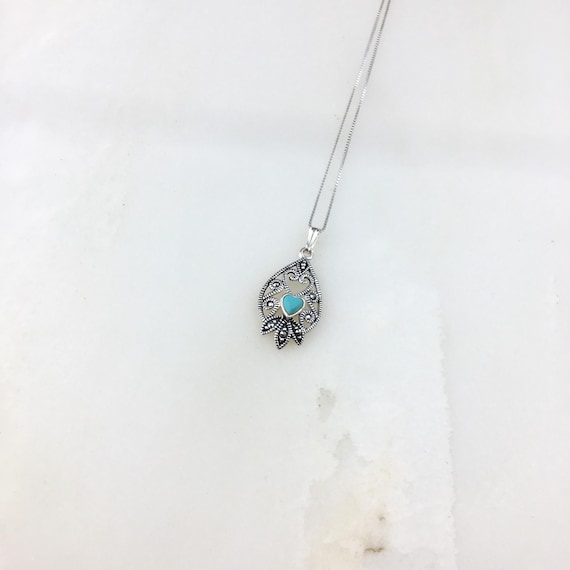 ヴィンテージ 925 デコ スターリングシルバー マーカサイト ターコイズ