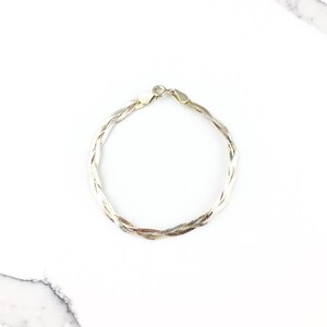 Vintage 925 Sterling Silver Rose Gold Vermeil Chain Link Braided Minimal Stacking Bracelet 7”