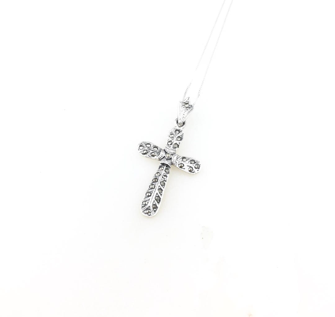 Vintage 925 Sterling Silver Deco Marcasite Religious Cross Pendant ...