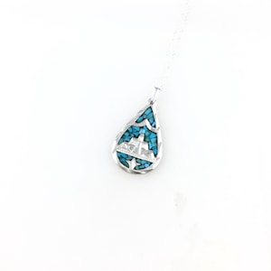 Vintage 925 Sterling Silver Mexico Blue Turquoise Southwest Pyramids Teardrop Pendant Necklace
