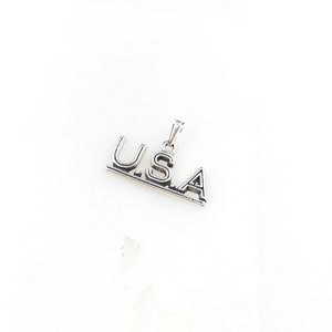 Vintage 925 Sterling Silver USA America Charm Pendant Necklace