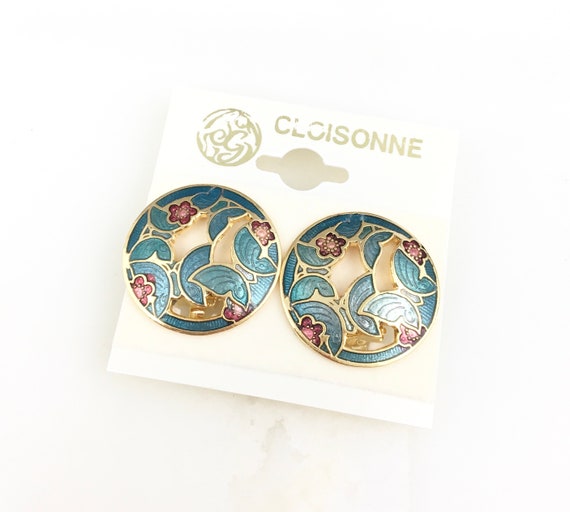 Vintage Cloisonné Enamel Flower Floral Butterfly … - image 1