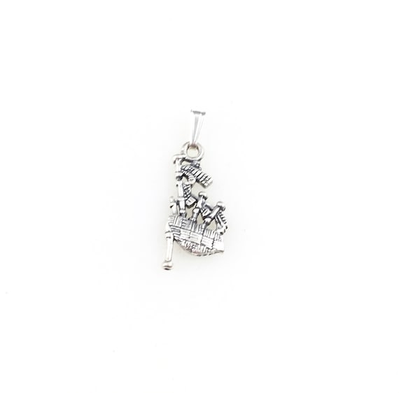 Vintage 925 Sterling Silver Bagpipes Charm Pendan… - image 2