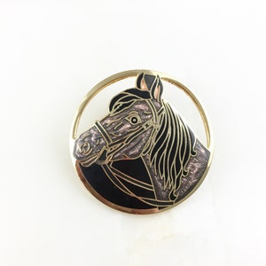 Vintage Cloisonné Gold Tone Enamel Horse Equestrian Pendant Necklace