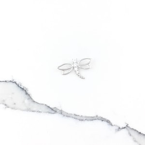 Vintage 925 Sterling Silver Dragonfly CZ Diamond Glass Charm Pendant Necklace