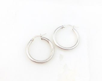 Vintage 925 Sterling Silver Minimal Twisted Hoop Earrings