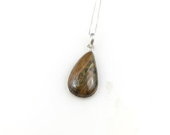 Vintage 925 Sterling Silver Brown Tigers Eye Pendant Necklace