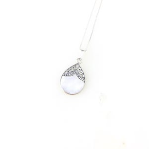 Vintage 925 Sterling Silver Mother of Pearl Filigree Pendant Necklace