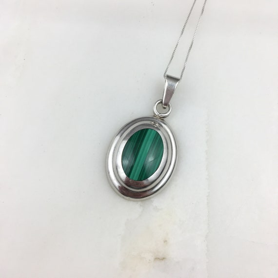 Vintage 925 Sterling Silver Mexico Green Malachit… - image 2
