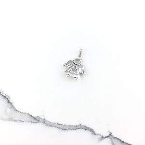 Vintage 925 Sterling Silver CZ Diamond Angel Religious Charm Pendant Necklace