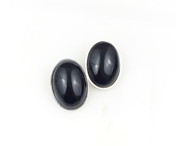 Vintage 925 Sterling Silver Onyx Stud Earrings - image 1