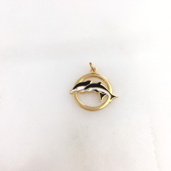 Vintage Cloisonné Gold Tone Enamel Dolphin Pendan… - image 3