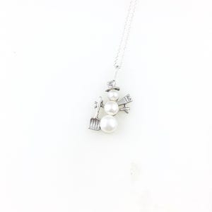 Vintage 925 Sterling Silber weiße Perle Schneemann Winter Weihnachten Charm Anhänger Halskette