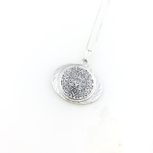 Vintage 925 Sterling Silver Mexico Aztec Calendar Modernist Pendant Necklace