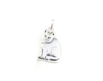 Vintage 925 Sterling Silver Cat Animal Pet Charm Pendant Necklace