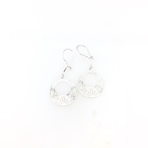 Vintage 925 Sterling Silver Filigree Circle Dangle Earrings