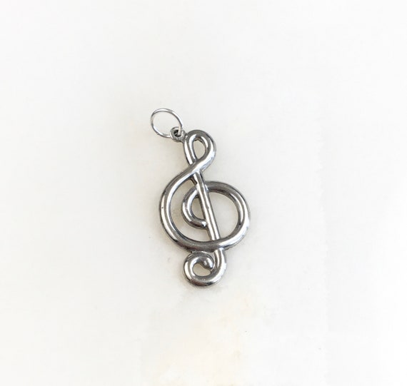 Vintage 925 Sterling Silver Music Note Charm Pendant Necklace