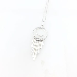 Vintage 925 Sterling Silver Minimal Deco Fringe Pendant Necklace