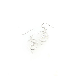 Vintage 925 Sterling Silver Dolphin Nautical Ocean Fish Beach Dangle Earrings