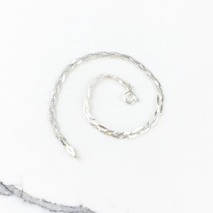 Vintage 925 Sterling Silber Deco Kettenglied Skinny geflochtenes Minimal Stacking Armband 7 ”