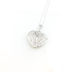 Vintage 925 Sterling Silber Deco Filigrane Puffy Herz-Anhänger-Halskette
