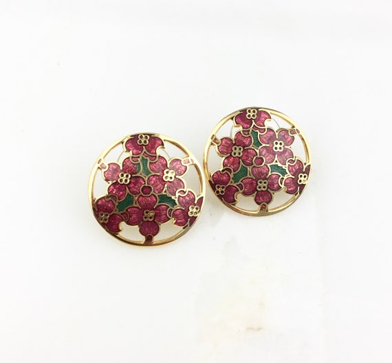 Vintage Cloisonné Enamel Red Dogwood Flower Floral