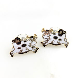 Vintage Cloisonne Chinese Enamel Cow Stud Earrings