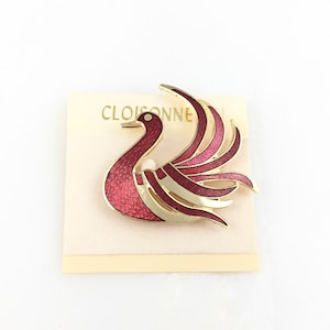 Vintage Gold Tone Enamel Chinese Cloisonne Swan Bird Brooch Pin