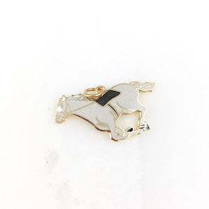Vintage Cloisonné Gold Tone Enamel Horse Equestrian Pendant Necklace