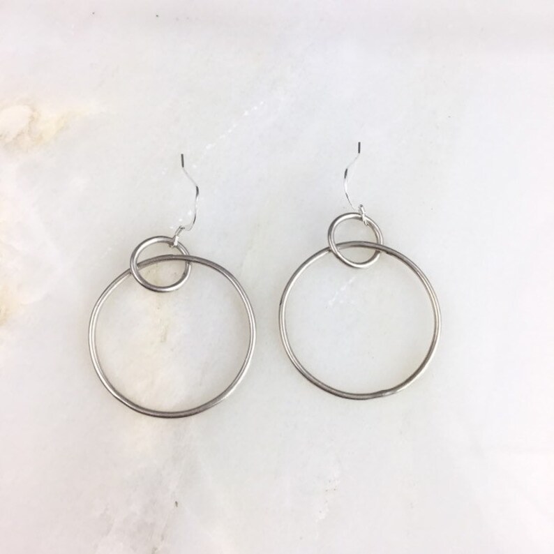 Vintage Sterling Silver Modernist Hoop Earrings